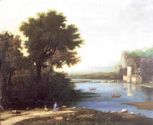 Claude Lorrain (Gellee) - Italianate Landscape with a Goatherd Piping to his Goats