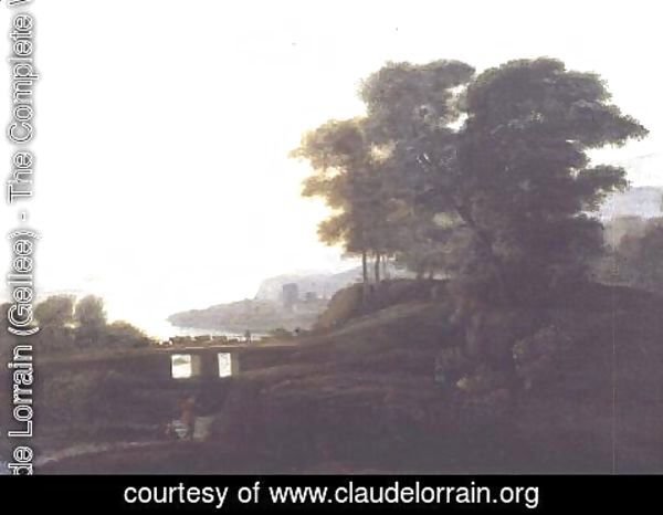 Claude Lorrain (Gellee) - Landscape with cattle and goats crossing a bridge