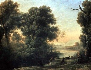 Claude Lorrain (Gellee) - River landscape with Goatherd Piping