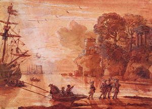 Claude Lorrain (Gellee) - The Disembarkation of Warriors in a Port, possibly Aeneas in Latium, 1660-65