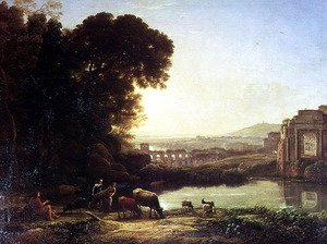 Claude Lorrain (Gellee) - Cattle and Goats drinking by a ruin