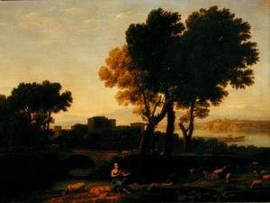 Claude Lorrain (Gellee) - Landscape with Apollo guarding the Cattle of Admetus and Mercury stealing them