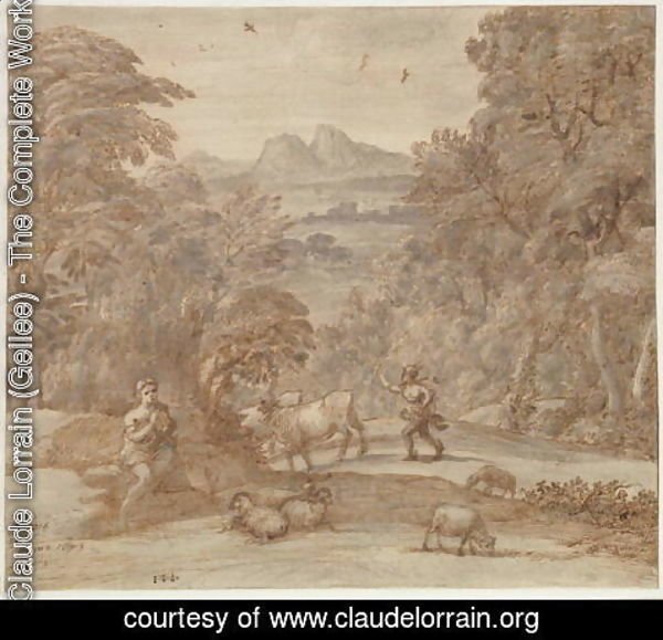 Claude Lorrain (Gellee) - Landscape with Mercury and Apollo as a Shepherd, 1673