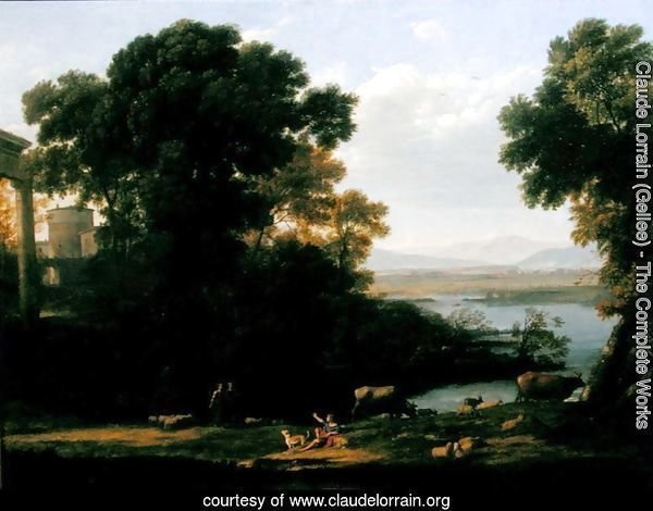 Classical river scene with a view of a town