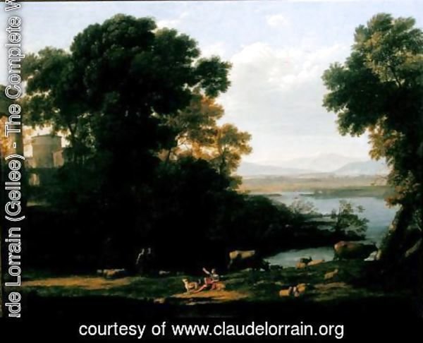 Claude Lorrain (Gellee) - Classical river scene with a view of a town