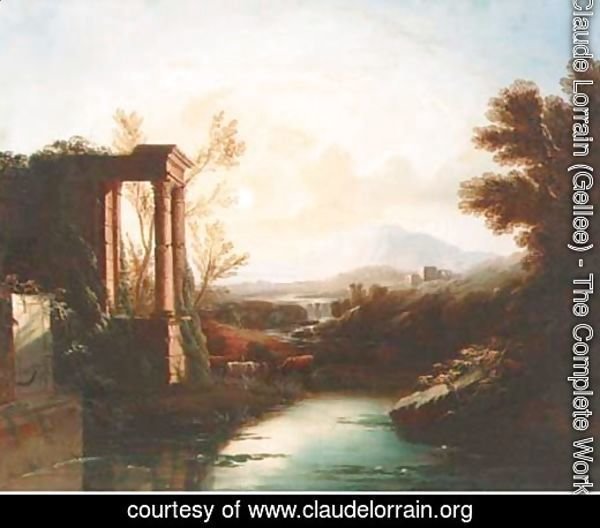 An Italianate landscape with a shepherd and cattle by classical ruins