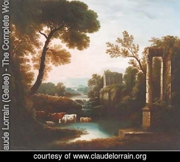 Claude Lorrain (Gellee) - An Italianate landscape with classical ruins