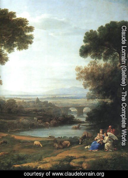 Claude Lorrain (Gellee) - Landscape with the Rest on the Flight into Egypt (detail) 1666