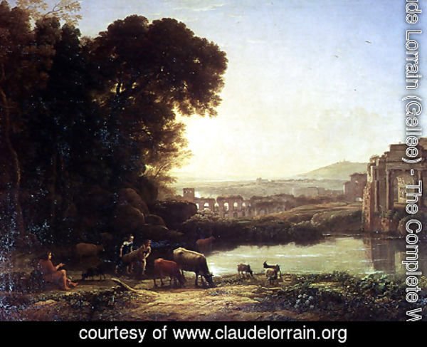 Claude Lorrain (Gellee) - Cattle and Goats drinking by a ruin