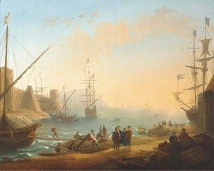 Claude Lorrain (Gellee) - A Mediterranean harbour with shipping and merchants on the shore