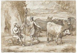 Mercury returning the cattle of Admetus to Apollo