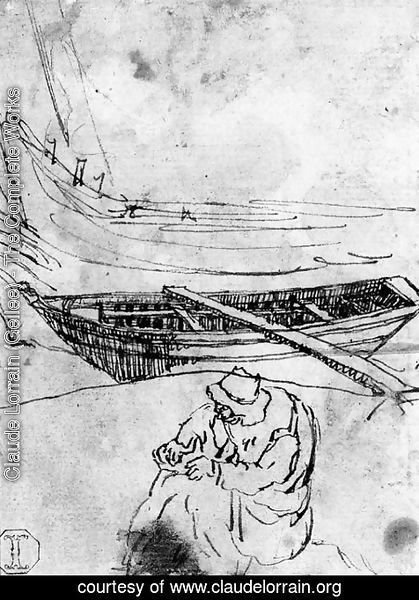 Claude Lorrain (Gellee) - A Fisherman repairing his Net near two Boats