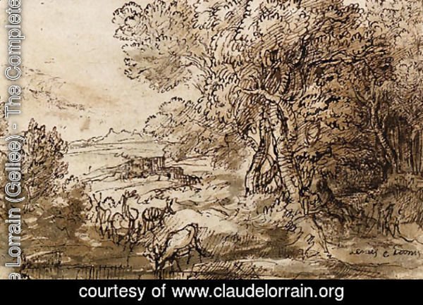 Claude Lorrain (Gellee) - Venus and Adonis in an extensive Landscape with Deer