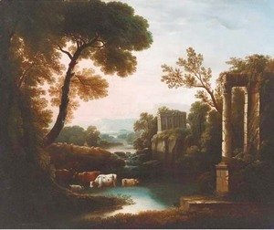 An Italianate landscape with classical ruins